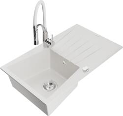 Mexen Cesar, 1 kamrás gránit mosogató 775x470x190 mm és Aster mosogató csaptelep, fehér, 6514-20-73450-02 (6514-20-73450-02)