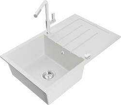 Mexen Bruno, 1 kamrás gránit mosogató 795x495x200 mm és Flora mosogató csaptelep, fehér, 6513-20-670401-02 (6513-20-670401-02)