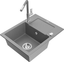Mexen Enzo, 1 kamrás gránit mosogató 576x465x174 mm és Flora mosogató csaptelep, szürke, 6506-71-670401-06 (6506-71-670401-06)