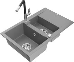 Mexen Gaspar, 1, 5 kamrás gránit mosogató 737x475x177 mm és Flora mosogató csaptelep, szürke, 6507-71-670401-07 (6507-71-670401-07)