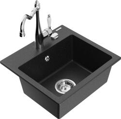 Mexen Milo, gránit mosogató 435x410x171 mm, 1 kamrás és Carla mosogató csaptelep, fekete-ezüst metál, 6505-73-670700-00 (6505-73-670700-00)