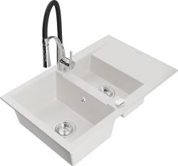 Mexen Gaspar, 1, 5 kamrás gránit mosogató 737x475x177 mm és Aster mosogató csaptelep, fehér, 6507-20-73450-07 (6507-20-73450-07)