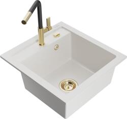 Mexen Vito, 1 kamrás gránit mosogató 490x520x210 mm és Flora mosogató csaptelep, fehér, 6503-20-670401-57-G (6503-20-670401-57-G)