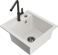 Mexen Vito, 1 kamrás gránit mosogató 490x520x210 mm és Flora mosogató csaptelep, fehér, 6503-20-670401-70-B (6503-20-670401-70-B)