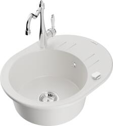 Mexen Kevin, gránit mosogató 586x458x190 mm, 1 kamrás és mosogató csaptelep Carla, fehér, 6517-20-670700-00 (6517-20-670700-00)