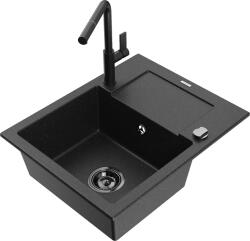 Mexen Enzo, 1 kamrás gránit mosogató 576x465x174 mm és Flora mosogató csaptelep, fekete-ezüst metál, 6506-73-670401-70-B (6506-73-670401-70-B)