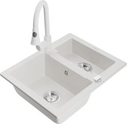 Mexen Carlos, 1, 5 kamrás gránit mosogató 582x475x177 mm és Elia mosogató csaptelep, fehér, 6518-20-670101-20 (6518-20-670101-20)