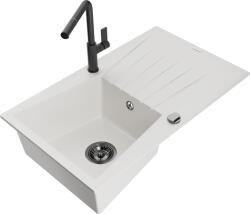 Mexen Cesar, 1 kamrás gránit mosogató 775x470x190 mm és Flora mosogató csaptelep, fehér, 6514-20-670401-70-B (6514-20-670401-70-B)
