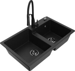 Mexen Tomas, 2 kamrás gránit mosogató 800x500x190 mm és Aster mosogató csaptelep, fekete, 6516-77-73450-70-B (6516-77-73450-70-B)