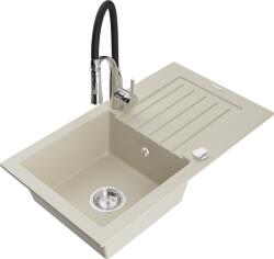 Mexen Pablo, 1 kamrás gránit mosogató 752x436x161 mm és Aster mosogató csaptelep, bézs, 6510-69-73450-07 (6510-69-73450-07)