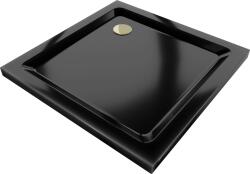 Mexen SLIM - Négyzet alakú zuhanytálca 90x90x5cm + arany szifon, fekete, 40709090G (40709090G)