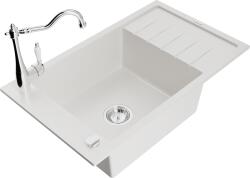 Mexen Elias, gránit mosogató 795x480x200 mm, 1 kamrás és mosogató csaptelep Carla, fehér, 6511-20-670700-00 (6511-20-670700-00)