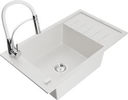 Mexen Elias, 1 kamrás gránit mosogató 795x480x200 mm és Aster mosogató csaptelep, fehér, 6511-20-73450-02 (6511-20-73450-02)