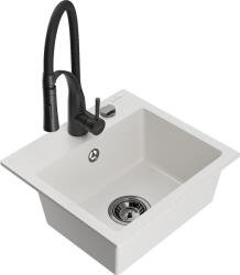 Mexen Milo, 1 kamrás gránit mosogató 435x410x171 mm és Aster mosogató csaptelep, fehér, 6505-20-73450-70-B (6505-20-73450-70-B)