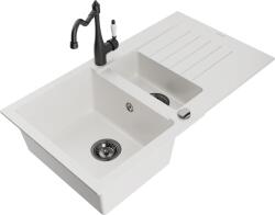 Mexen Matias, gránit mosogató 900x505x200 mm, 1, 5 kamrás és mosogató csaptelep Carla, fehér, 6502-20-670700-70 (6502-20-670700-70)