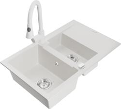 Mexen Gaspar, 1, 5 kamrás gránit mosogató 737x475x177 mm és Elia mosogató csaptelep, fehér, 6507-20-670101-20 (6507-20-670101-20)