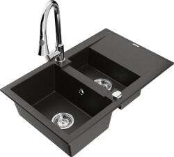Mexen Gaspar, 1, 5 kamrás gránit mosogató 737x475x177 mm és Elia mosogató csaptelep, fekete-arany metál, 6507-75-670101-00 (6507-75-670101-00)