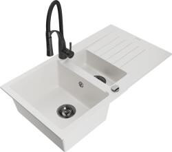 Mexen Matias, gránit mosogató 900x505x200 mm, 1, 5 kamrás és Aster mosogató csaptelep, fehér, 6502-20-73450-70-B (6502-20-73450-70-B)