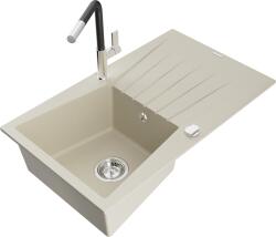 Mexen Cesar, 1 kamrás gránit mosogató 775x470x190 mm és Flora mosogató csaptelep, bézs, 6514-69-670401-07 (6514-69-670401-07)