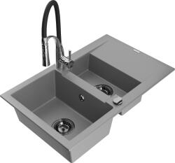 Mexen Gaspar, 1, 5-kamrás gránit mosogató 737x475x177 mm és Aster mosogató csaptelep, szürke, 6507-71-73450-07-B (6507-71-73450-07-B)