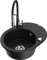 Mexen Kevin, 1 kamrás gránit mosogató 586x458x190 mm és Aster mosogató csaptelep, fekete, 6517-77-73450-07 (6517-77-73450-07)