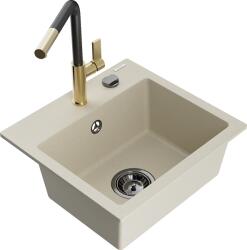 Mexen Milo, 1 kamrás gránit mosogató 435x410x171 mm és Flora mosogató csaptelep, bézs, 6505-69-670401-57-B (6505-69-670401-57-B)