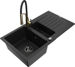 Mexen Matias, gránit mosogató 900x505x200 mm, 1, 5 kamrás és Aster mosogató csaptelep, fekete, 6502-77-73450-57-B (6502-77-73450-57-B)