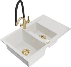 Mexen Gaspar, gránit mosogató 737x475x177 mm, 1, 5 kamrás és Duo mosogató csaptelep, fehér, 6507-20-671701-57-G (6507-20-671701-57-G)