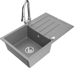 Mexen Bruno, 1 kamrás gránit mosogató 795x495x200 mm és Elia mosogató csaptelep, szürke, 6513-71-670101-00 (6513-71-670101-00)