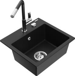 Mexen Milo, 1 kamrás gránit mosogató 435x410x171 mm és Flora mosogató csaptelep, fekete, 6505-77-670401-07 (6505-77-670401-07)
