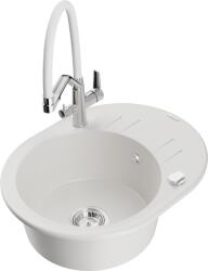 Mexen Kevin, gránit mosogató 586x458x190 mm, 1 kamrás és fehér Duo csaptelep, fehér, 6517-20-671701-02 (6517-20-671701-02)