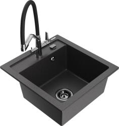 Mexen Vito, 1 kamrás gránit mosogató 520x490x210 mm, Duo mosogató csaptelep, fekete foltos, 6503-76-671701-07-B (6503-76-671701-07-B)