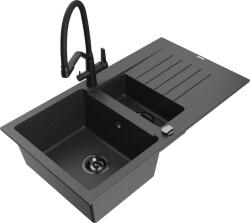 Mexen Matias, gránit mosogató 900x505x200 mm, 1, 5 kamrás és Duo mosogató csaptelep, fekete foltos, 6502-76-671701-70-B (6502-76-671701-70-B)