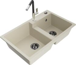 Mexen Tomas, 2 kamrás gránit mosogató 800x500x190 mm és Flora mosogató csaptelep, bézs, 6516-69-670401-07-B (6516-69-670401-07-B)