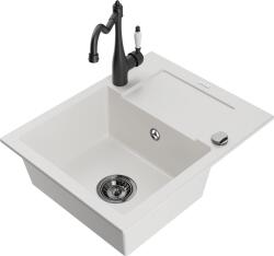 Mexen Enzo, gránit mosogató 576x465x174 mm, 1 kamrás és mosogató csaptelep Carla, fehér, 6506-20-670700-70 (6506-20-670700-70)