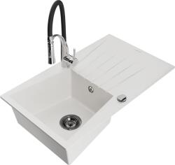 Mexen Cesar, 1 kamrás gránit mosogató 775x470x190 mm és Aster mosogató csaptelep, fehér, 6514-20-73450-07-B (6514-20-73450-07-B)