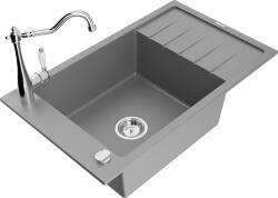 Mexen Elias, gránit mosogató 795x480x200 mm, 1 kamrás és mosogató csaptelep Carla, szürke, 6511-71-670700-00 (6511-71-670700-00)