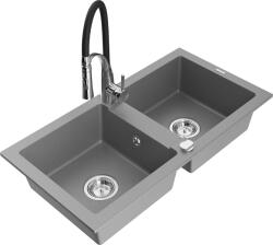 Mexen Mario, gránit mosogató 820x436x161 mm, 2 kamrás és Aster mosogató csaptelep, szürke, 6504-71-73450-07 (6504-71-73450-07)