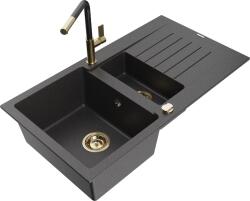 Mexen Matias, 1, 5 kamrás gránit mosogató 900x505x200 mm és Flora mosogató csaptelep, fekete foltos, 6502-76-670401-75-G (6502-76-670401-75-G)