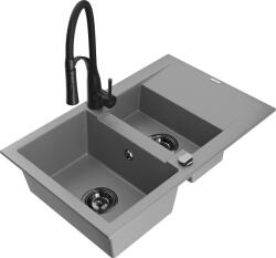 Mexen Gaspar, 1, 5-kamrás gránit mosogató 737x475x177 mm és Aster mosogató csaptelep, szürke, 6507-71-73450-70-B (6507-71-73450-70-B)