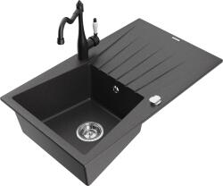 Mexen Cesar, 1 kamrás gránit mosogató 775x470x190 mm és mosogató csaptelep Carla, fekete foltos, 6514-76-670700-70 (6514-76-670700-70)