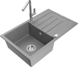 Mexen Bruno, 1 kamrás gránit mosogató 795x495x200 mm és Flora mosogató csaptelep, szürke, 6513-71-670401-00 (6513-71-670401-00)