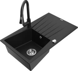 Mexen Cesar, 1 kamrás gránit mosogató 775x470x190 mm és Elia mosogató csaptelep, fekete, 6514-77-670101-70 (6514-77-670101-70)