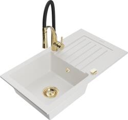 Mexen Pablo, 1 kamrás gránit mosogató 752x436x161 mm és Aster mosogató csaptelep, fehér, 6510-20-73450-57-G (6510-20-73450-57-G)