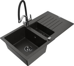 Mexen Matias, gránit mosogató 900x505x200 mm, 1, 5 kamrás és Duo mosogató csaptelep, fekete-arany metál, 6502-75-671701-07-B (6502-75-671701-07-B)