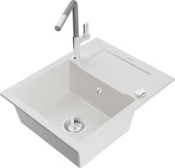 Mexen Enzo, 1 kamrás gránit mosogató 576x465x174 mm és Flora mosogató csaptelep, fehér, 6506-20-670401-06 (6506-20-670401-06)
