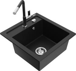 Mexen Vito, 1 kamrás gránit mosogató 490x520x210 mm és Flora mosogató csaptelep, fekete, 6503-77-670401-07 (6503-77-670401-07)