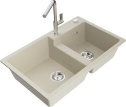 Mexen Tomas, 2 kamrás gránit mosogató 800x500x190 mm és Flora mosogató csaptelep, bézs, 6516-69-670401-00 (6516-69-670401-00)