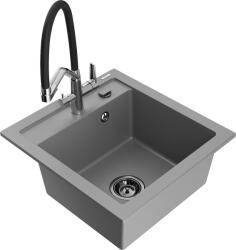 Mexen Vito, 1 kamrás gránit mosogató 520x490x210 mm, Duo mosogató csaptelep, szürke, 6503-71-671701-07-B (6503-71-671701-07-B)