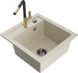 Mexen Vito, 1 kamrás gránit mosogató 490x520x210 mm és Flora mosogató csaptelep, bézs, 6503-69-670401-57-B (6503-69-670401-57-B)